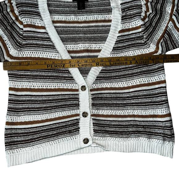 HOUSE OF HARLOW 1960 Crochet Knit striped puff sleeve Crop sweater Cardigan LRG - Picture 7 of 10